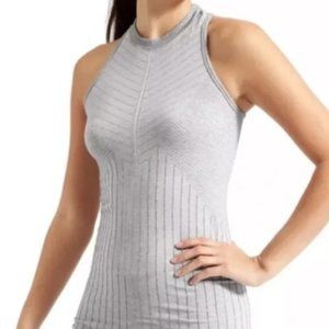 Athleta Sojourn Grey Racerback Sheer Stripe Tank Top Size Small